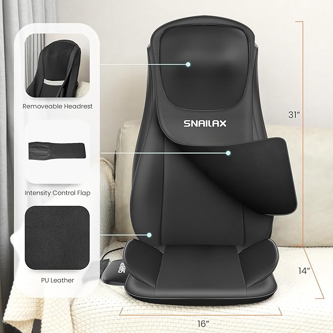 Snailax Shiatsu Neck Back Massager with Heat, Massage Chair Pad with Compression, Height-Adjustable Neck Massage Rollers Chair Seat Massager, Gifts for Men, Women