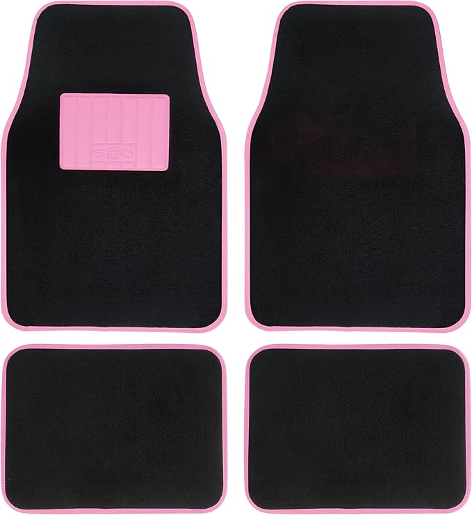 Universal Car Floor Mats Rubber Edge Carpet Pink Non-Slip Washable Mats Front 45 x 65 cm Rear 44 x 33 cm