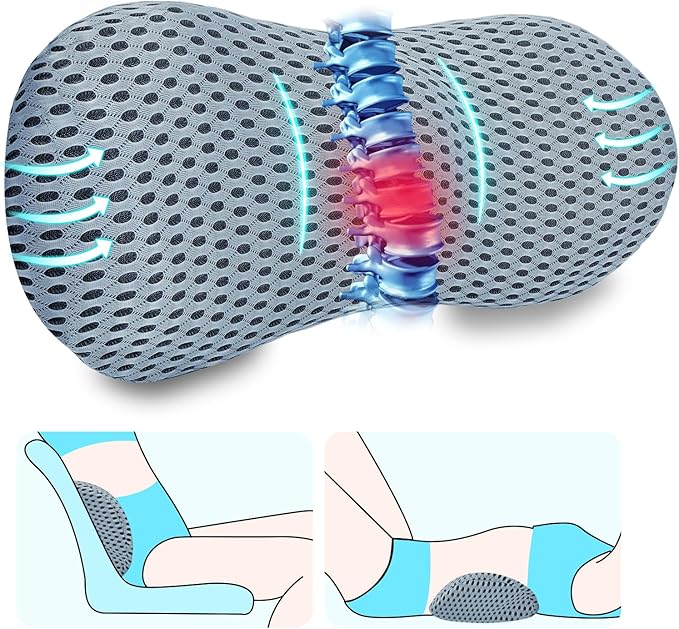 Lumbar Support Pillow, Memory Foam Lumbar Pillow for Lower Back Pain Relief, Back Support Pillow for Office Chair, Car Seat - Gray