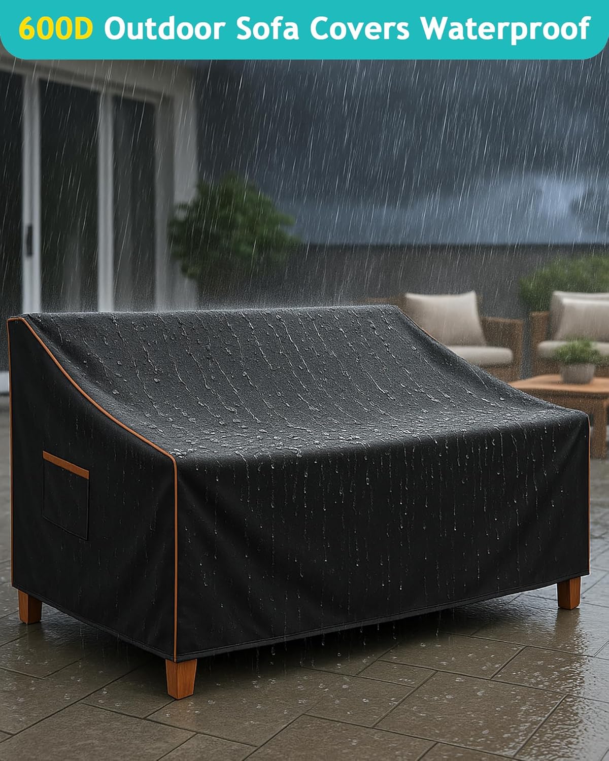 Outdoor Sofa Cover, Waterproof Patio Furniture Cover 90W x 42D x 33H inches Heavy Duty 600D Oxford Fabric Black