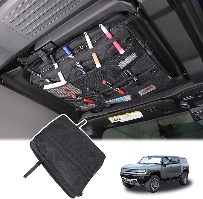 Roof Organizer Bag Storage for Hummer EV Accessories Sunroof Rooftop Panel Waterproof Foldable Heavy Duty Hardtop Cargo Carrier Bag Overhead for Hummer EV SUV Pickup 2022-2025 2026 (Front Roof-Left)