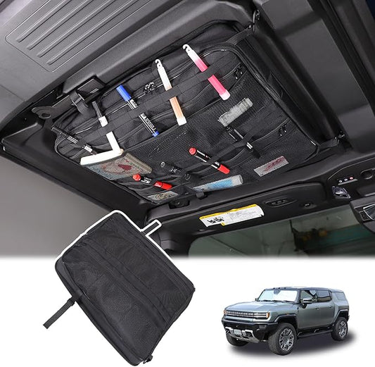 Roof Organizer Bag Storage for Hummer EV Accessories Sunroof Rooftop Panel Waterproof Foldable Heavy Duty Hardtop Cargo Carrier Bag Overhead for Hummer EV SUV Pickup 2022-2025 2026 (Front Roof-Left)