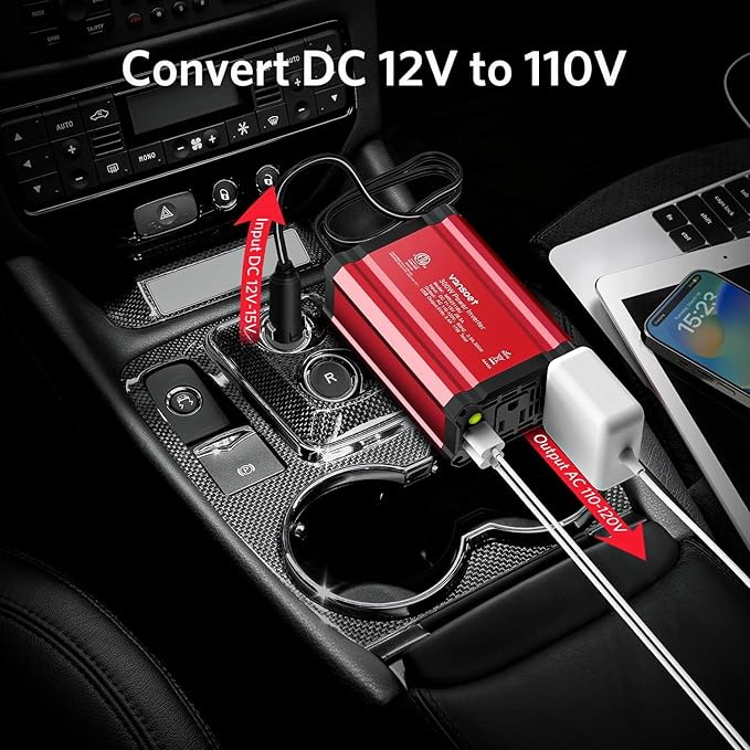 300w Power Inverter DC 12V to AC 110V - vansoet Car Plug Adapter Outlet with 3.4A Dual USB Fast Charging Port - Car Charger Cigarette Lighter Adapter for Phone, Laptop on Road Trip (Red)