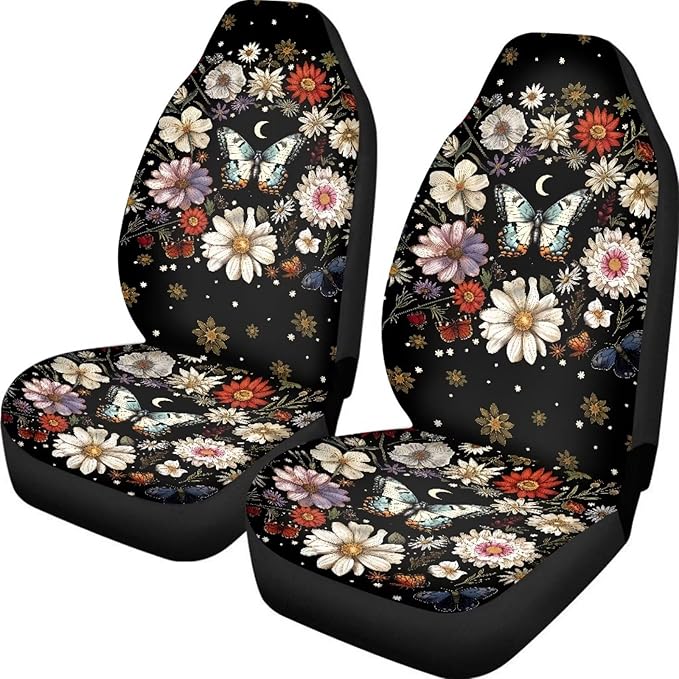 BIGCARJOB Art Butterfly Car Seat Cover Full Set Auto Front Seat Protectors Vehicle Bucket Seat Pad,Butterfly Car Interior Accessories,Fit Most Vehicle,Cars,Sedan