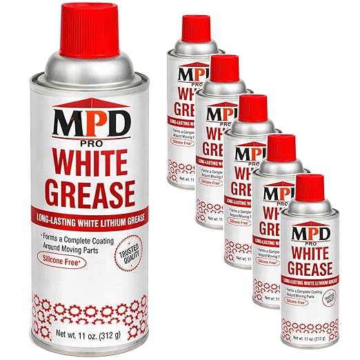 MPD PRO White Lithium Grease Spray, Marine-Grade Drip-Free Lubricant, Non-Staining High-Solid Formula for Garage Doors, Hinges, Chains & Automotive Use – 11 oz (6-Pack)