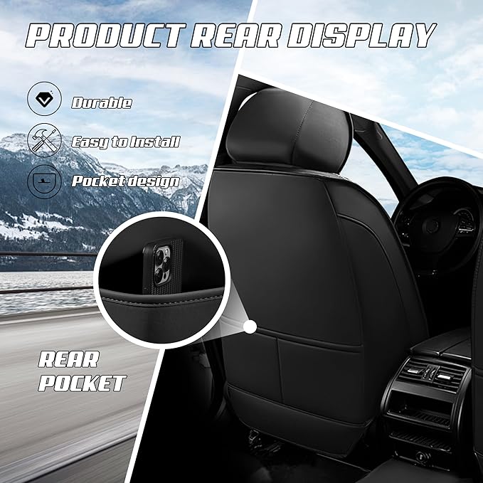 Car Seat Covers Fit for Toyota rav4 2000-2026, Stylish Sport Seat Covers, Waterproof Wear-Resistant Premium Nappa Leather Car Seat Cover.(2 Pcs Front/Pure Black)