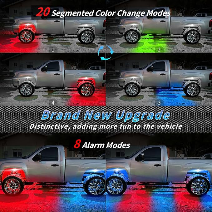16Pods Segmented RGB LED Rock Lights Kit with APP/RF Remote Control, Upgraded Multicolor RGB Underglow Lights Brake Light for Jeep Golf Cart Trucks Pickup Neon Waterproof 12V Underbody Fender Light