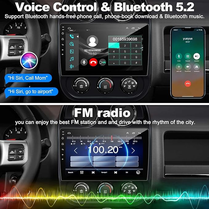 [4+64G] Android 13 Car Stereo for Jeep Compass Patriot 2010-2016 Support Wireless Carplay&Android Auto, 10.1 inch IPS Touchscreen Patriot Radio with GPS, WiFi, Bluetooth FM Radio