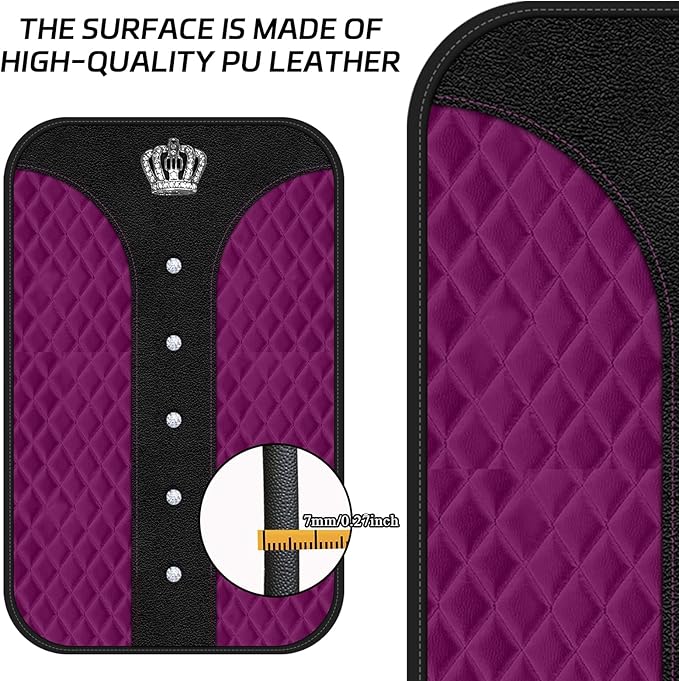 Purple Bling Car Console Cover Hot Purple Arm Rest Center Console Cushion Pad, Universal Anti-Slip Leather Armrest Box Decor Protector Crystal Sparkling Rhinestone Car Accessories(Purple)