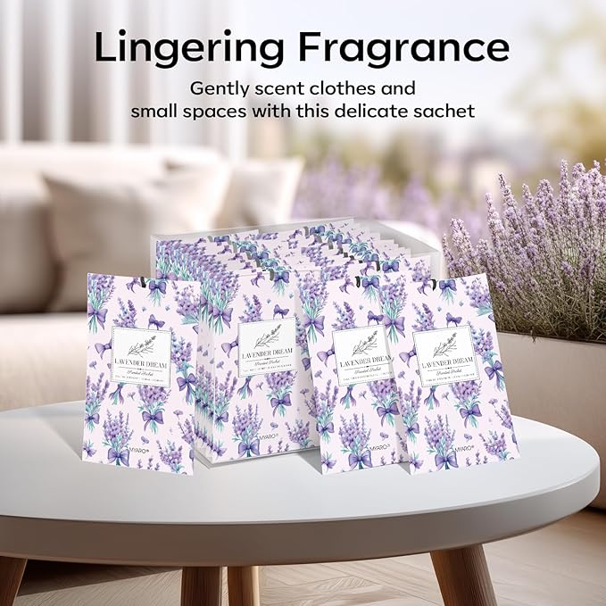 MYARO 20 Pack Lavender Scented Sachets - Drawer & Closet Air Freshener Bags, Natural Odor Eliminator for Car, Home, Bedroom, Office & Travel