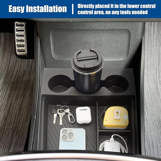 Lower Center Console Organizer for 2022-2026 Rivian R1T & R1S Accessories, Floor Console Storage Tray Insert with Cup Holder