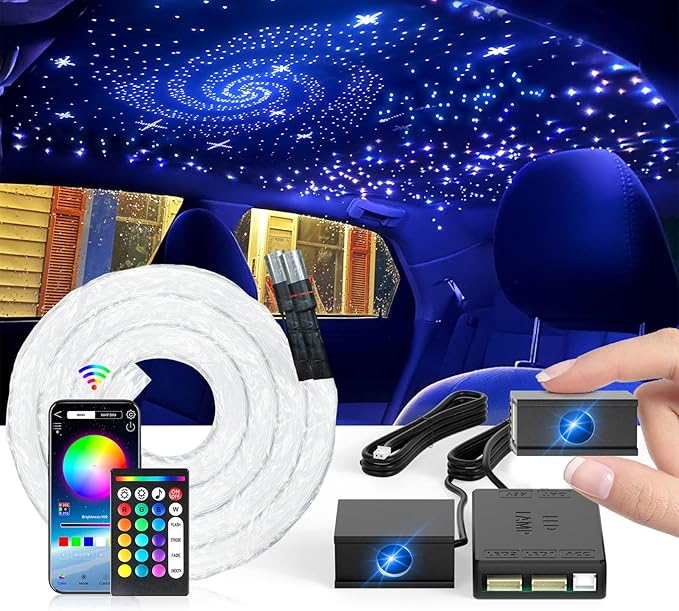 Split Starlight Headliner Kit - 1600pcs 0.02in 4.9ft Fiber Optic RGBW Star Lights for Car with 8 Light Heads 16W Engine Easy to Hide,Flexible Wiring,APP/Remote Control for Car Roof Ceiling
