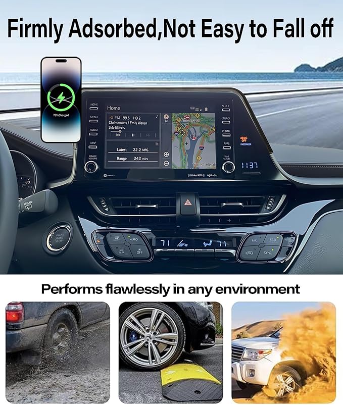 Car Phone Holder for Toyota C-HR 2019-2022 Accessories Apply to 8 Inch Touch Screen 15W Fast Wireless Charger Screen Fixed Clip Cell Phone Mount Hands-Free 360 Degree Rotation