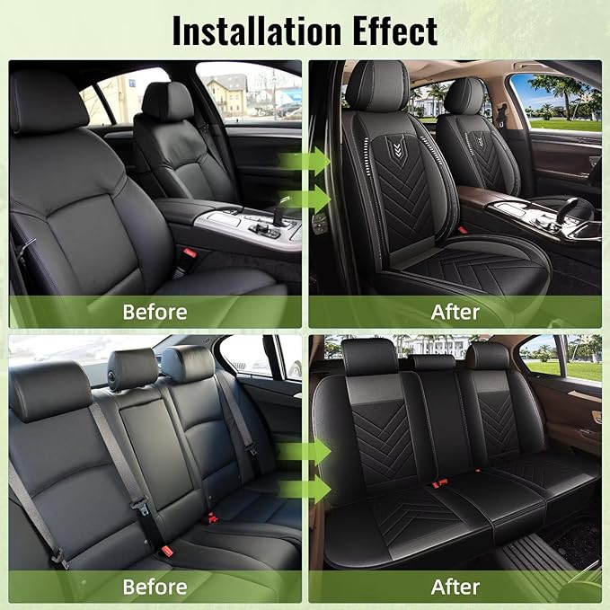 AOMSAZTO Car Seat Covers Full Set Fit for Ford Edge 2007-2026 Faux Leather Waterproof Seat Covers Automotive Seat Cushion Protector(5 Seats, Black&Grey)