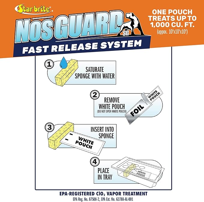 STAR BRITE NosGuard SG Mildew Odor Control Bags - Slow Release System for Boats, RVs & Storage - Eliminates Odors, Treats 1,000 Cubic Feet Per Pack