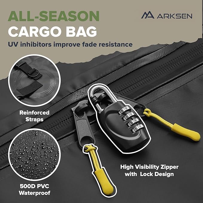 ARKSEN Roof Top Luggage Storage Bag for 64" x 39" Roof Baskets Waterproof 21.5 Cubic Feet (62.2" L x 33.07" W x 18.11" H) with 10 Straps Anti-Slip Mat 6 Door Hooks for All Vehicles with/Without Rack