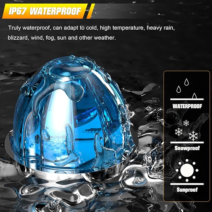 BJZ 4Pcs Ice Blue Watermelon LED Strobe+Constant Marker Lights Dual Function Watermelon-Shaped Side Marker Clearance Tail Top Cap Roof Lights for Trailer Truck Semi-Trailer Heavy-Duty Truck Bus Van
