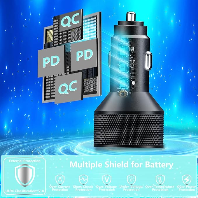 Car Charger USB C, KYOHAYA 90W 4-Port Dual USB-C & USB-A Power Cigarette Lighter Adapter PD/QC Type C Car Charger Fast Charging for iPhone 17 Pro 17 Pro Max 16 15 14 13 12 11/Galaxy S26 S25/Pixel/iPad