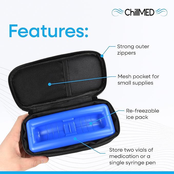 Micro Cooler Bag - Diabetic Insulin Vial Carrying Case Travel Pack With Re-Freezable Ice Pack - Up to 12 Hours of Cooling- Travel Bag For Insulin & Medications (Black)