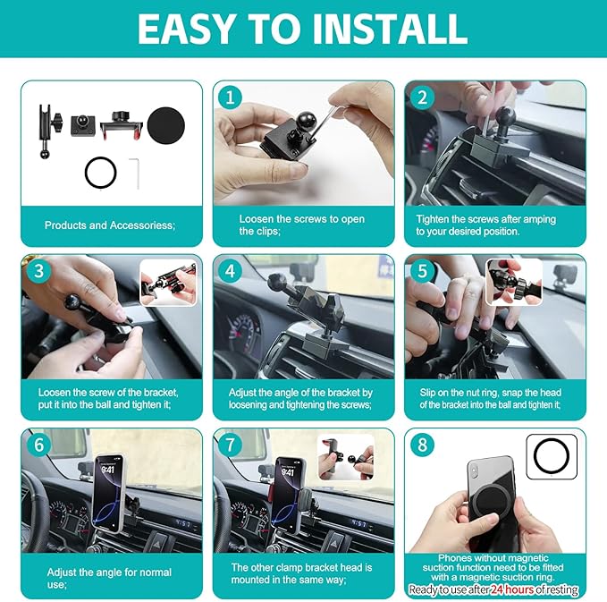 Magnetic Phone Mount for 2010-2024 Toyota 4Runner Accessories, Magsafe Dash Cell Phone Holder Multi-Mount Phone Stand with Extra Clip Bracket for Smartphone for 5th Gen 4-Runner Accessories
