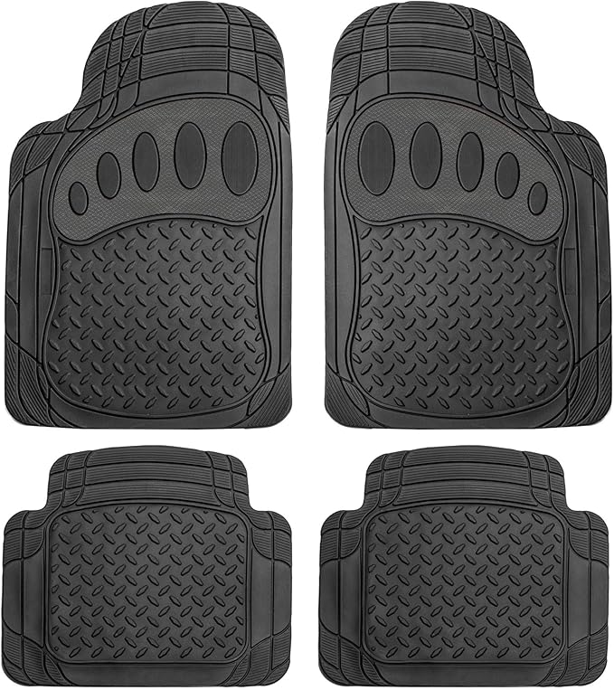 FH Group Automotive Floor Mats Universal Fit Trimmable Climaproof for All Weather Heavy Duty Rubber fits Most Cars, SUVs, and Trucks, with Footprint Design, Full Set Solid Black