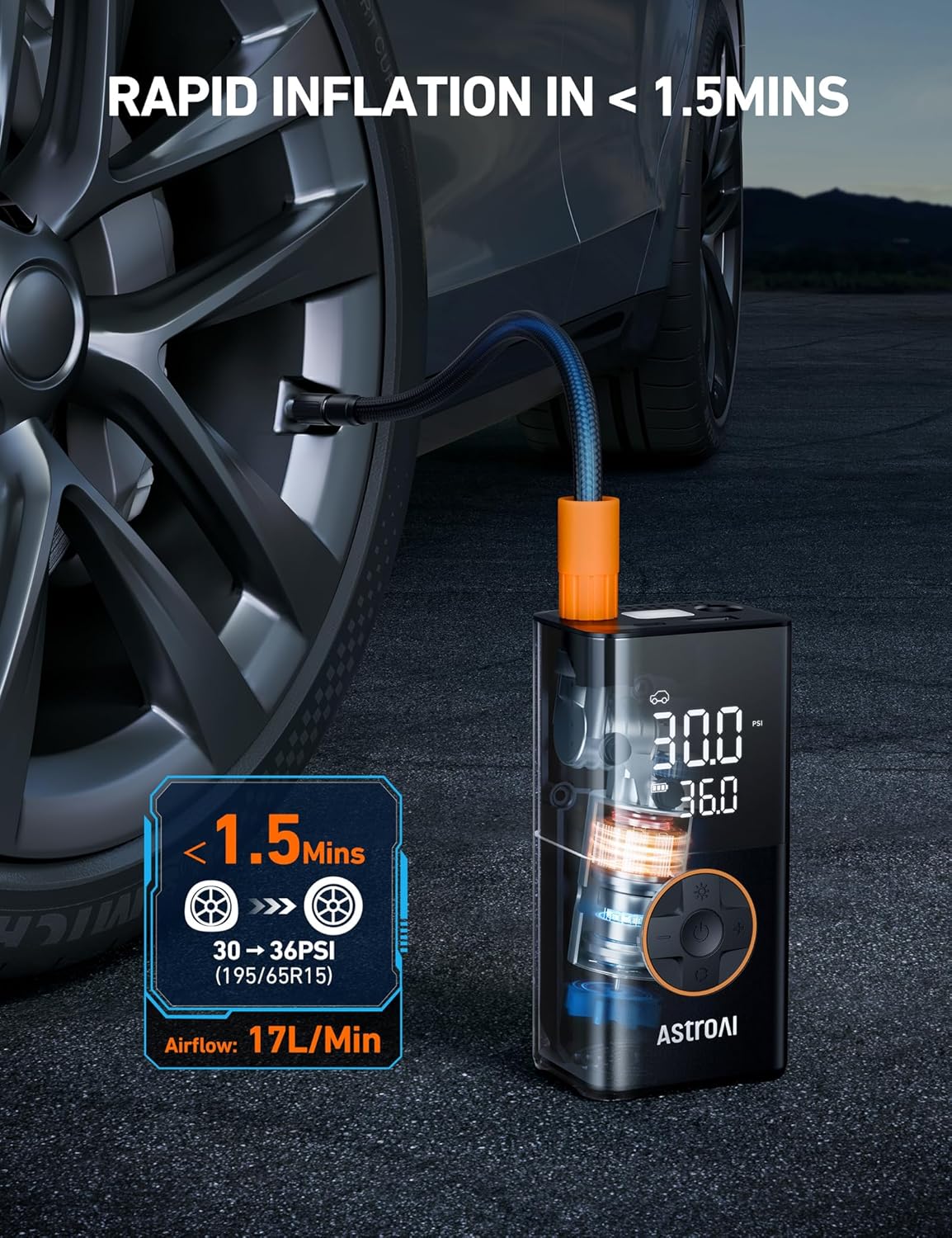 AstroAI L7 Tire Inflator Portable Air Compressor Cordless-2pack Bike Pump with Digital Dual Values Display, 150 PSI Car Tires Pump with LED Lights Air Pump for Cars, Motorcycles, Bikes, Balls