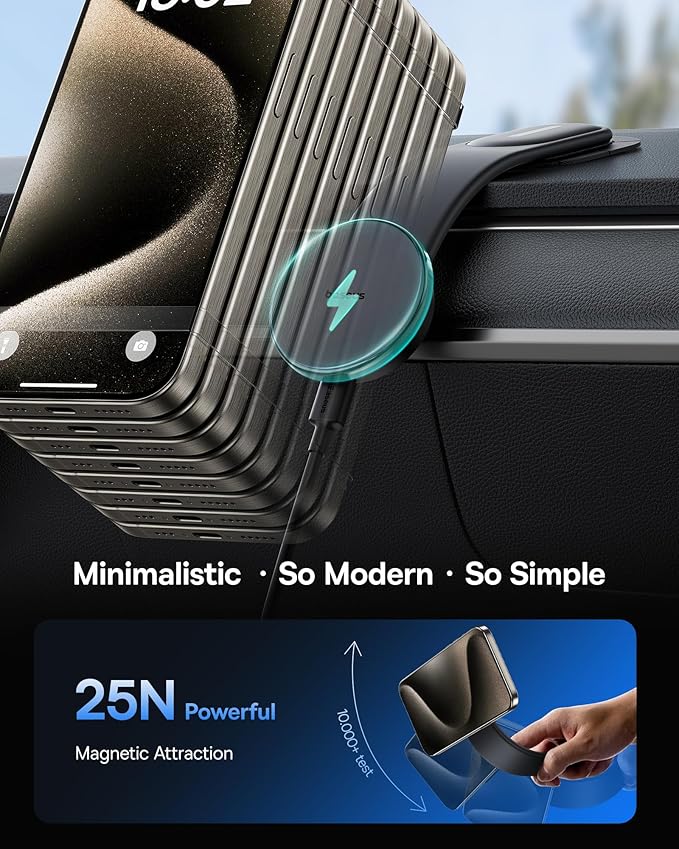 Baseus 15W for MagSafe Car Mount Charger, Magnetic Wireless Fast Charging, Bendable Memory Titanium Alloy Car Charger Phone Holder for All Dashboard, Cell Phone Holder for Car & for iPhone etc