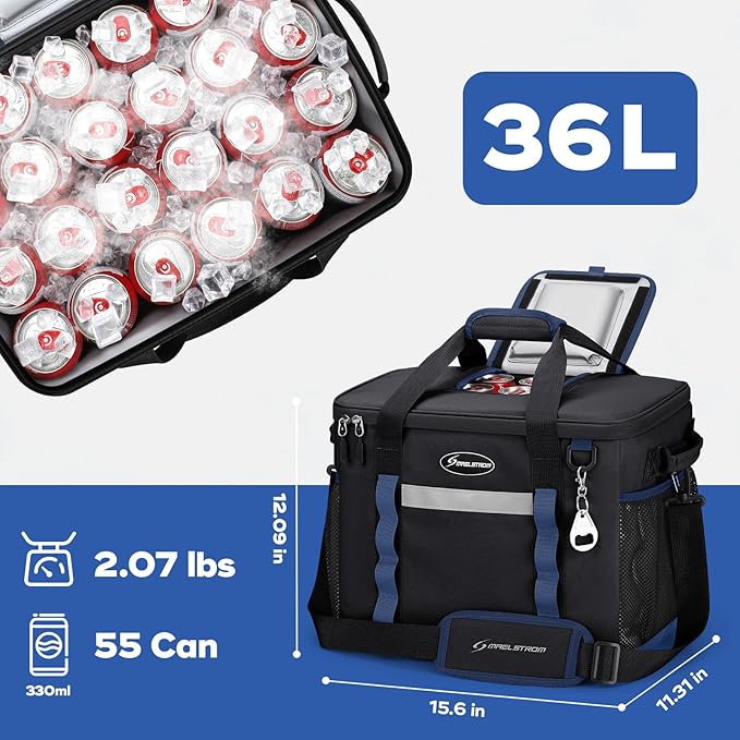 Maelstrom Collapsible Soft Cooler Bag,35/55/75 Cans Beach Cooler with Flip Top Lid, Ice Chest, Leakproof & Portable for Beach, Camping, Road Trips & Grocery Shopping