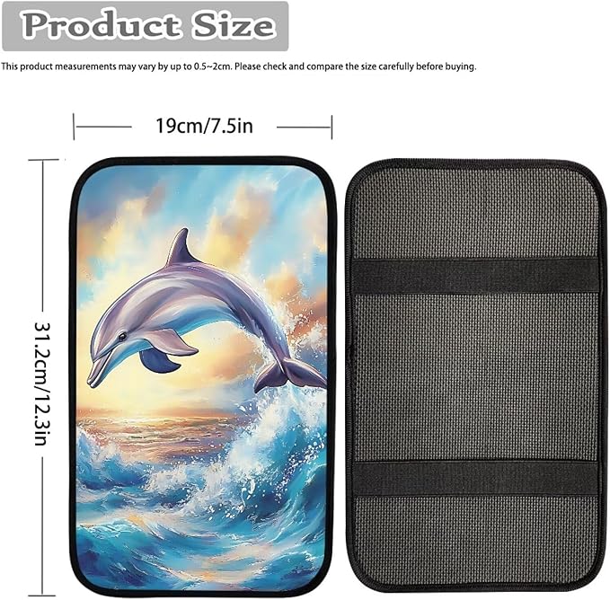 Suobstales Dolphin Sea Wave Sunset Print Car Armrest Pad Soft Center Console Arm Rest Protector Cover Universal Car Interior Accessories Decoration