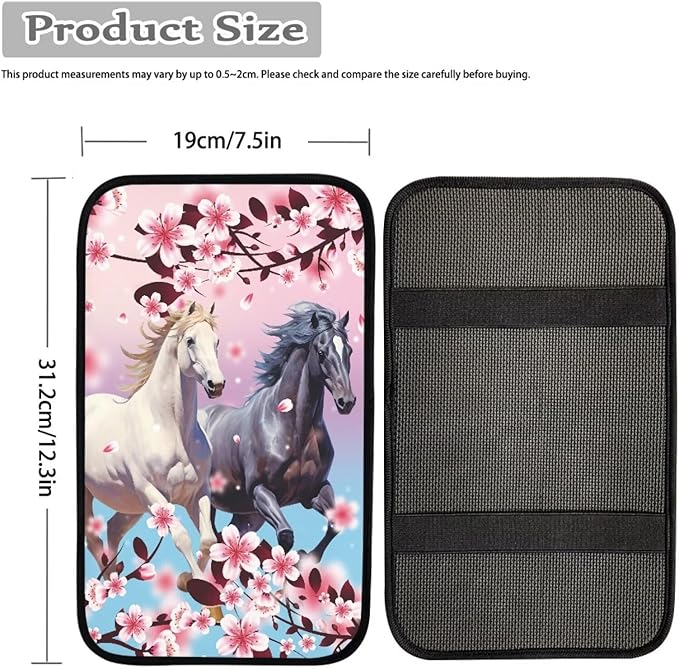 JoyLamoria Horse Floral Vehicle Center Console Cover Armrest Cover Pad Universal Fit Soft Comfort Center Console Armrest Cushion for Car Truck SUV