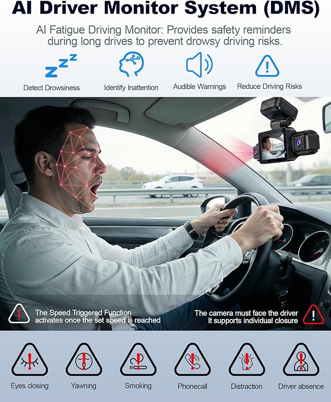 N300Pro 4K 4 Channel Dash Cam Front and Rear, STARVIS 2 Sensor, 3" Touch Screen, 5.8GHz WiFi GPS, 360° Car Dash Camera, AI Driver Monitor System, Free 64GB Card, WDR Night Vision HDR, 24H Parking Mode