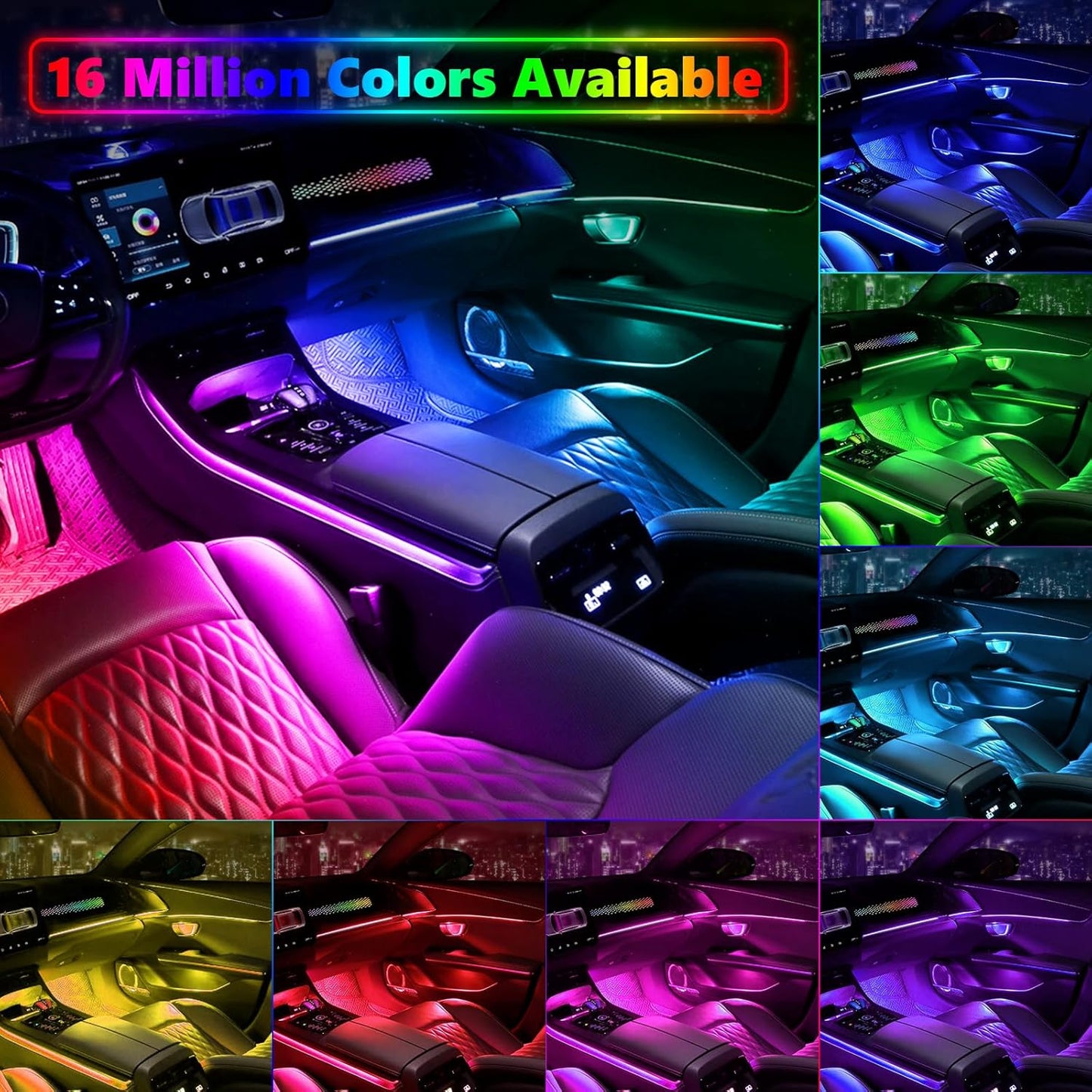 Acrylic Interior Car LED Strip Light, AMKI Dreamcolor Car Neon Light with Wireless APP Control, 10 in 1 Sub-Control Car Ambient Light Kit with DIY Mode and Music Mode, 16 Million Color Car Accessories