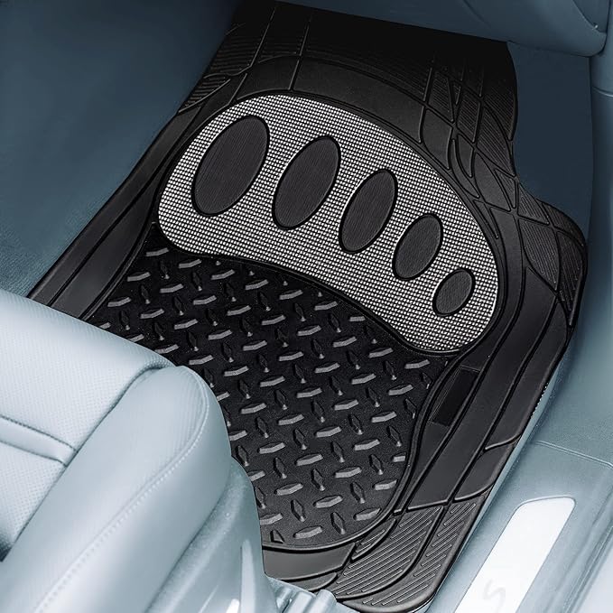 FH Group Automotive Floor Mats - Heavy-Duty Footprint Design Rubber Floor Mats for Cars, Universal Fit Full Set, Climaproof Floor Mats, Trimmable Floor Mats for Most Sedan, SUV, Truck Floor Mats Gray
