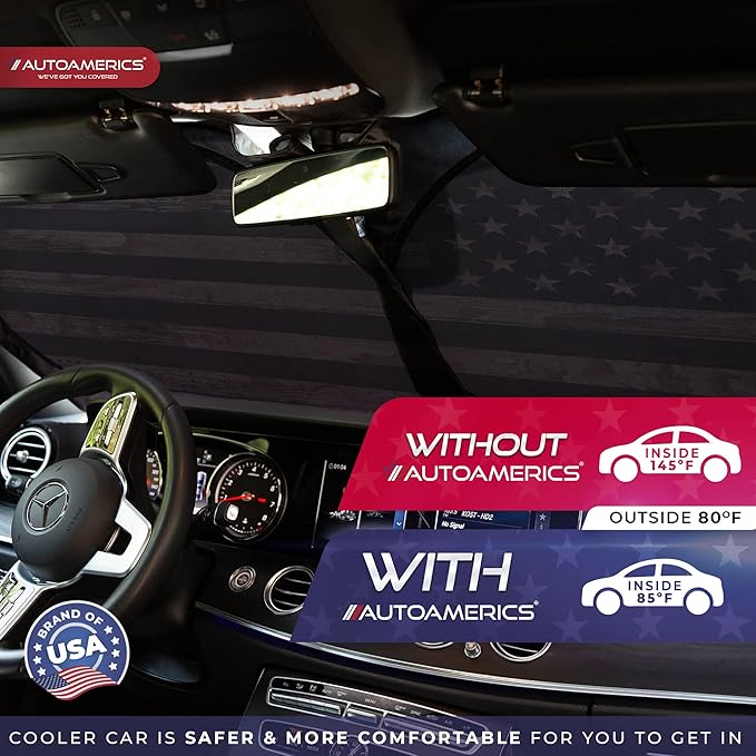 Autoamerics 1-Piece Windshield Sun Shade Brown Camo American Flag USA Design - Foldable Car Front Window Sunshade for Most Sedans SUV Truck - Blocks Max UV Rays and Keeps Your Vehicle Cool - Small