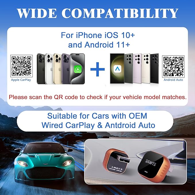 Wireless CarPlay Adapter 2026 Upgrade, 2-in-1 CarPlay Wireless Adapter for Apple iPhone & Android Auto, Mini Plug & Play Dongle Converts Wired to Wireless CarPlay, USB & Type-C（CP888）