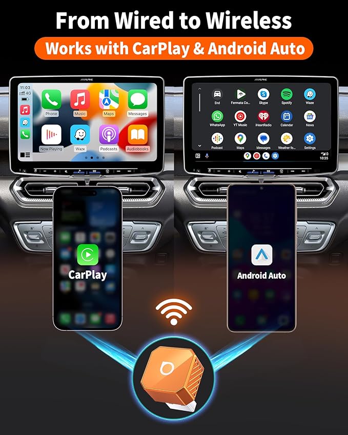 OTTOCAST Mini Pot (2026 Version) Wireless 2-in-1 CarPlay & Android Auto Adapter,Plug&Play Dongle for iPhone & Android,Bluetooth Auto Connect,Converts Factory Wired to Wireless CarPlay Adapter(USB-A)