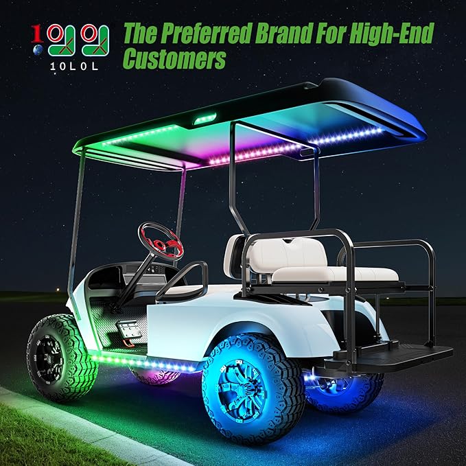 10L0L 6PCS Golf Cart Underglow LED Light Strip Kit with Canopy Lights, 22 Dream Color Modes Underglow LED Light Strip Control Music Sync IP67 12V-80V Input for Yamaha EZGO Club Car