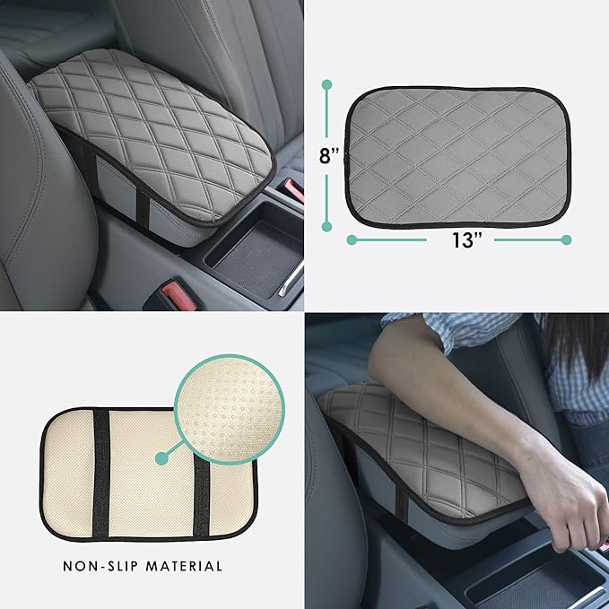 FH Group Neosupreme Gray Diamond Pattern Center Console Pad – Water-Resistant Armrest Cover Protector for Cars, SUVs & Trucks