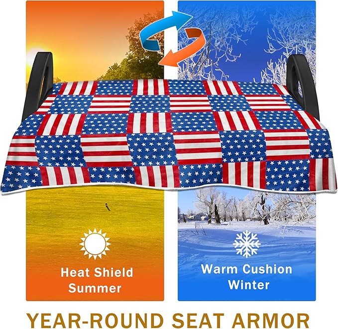 YOKYHOM American Flag Golf Cart Seat Covers for 2/4-Seater, Patriotic USA Seat Towel Blanket Keeps Seats Cool & Clean for Summer, Microfiber Fits EZGO, Club Car, Yamaha, 51"x31"