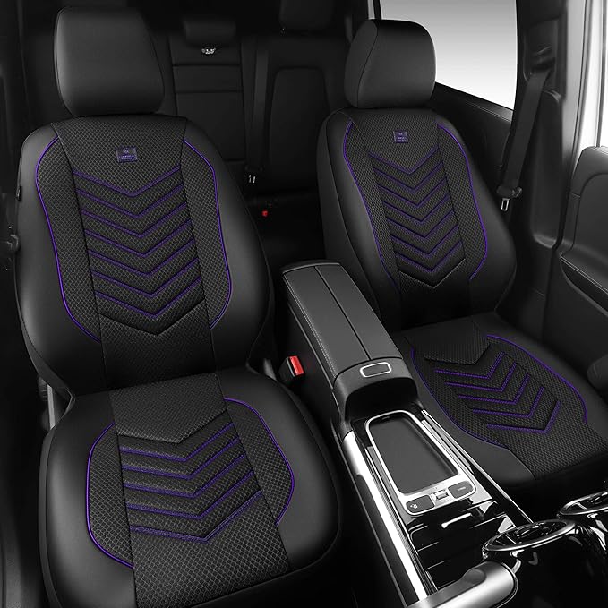 CAR PASS 3D Foam Mesh Leather Car Seat Covers Front Seats, Breathable Front Seat Cover for Cars, Comfortable Universal Fit for SUV Truck Sedan Automotive Anti-Slip Airbag Compatible, Black and Purple