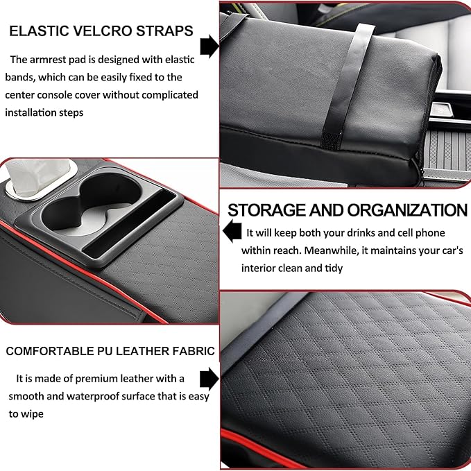 Center Console Cover,Car Armrest Cushion Multifunctional with 2 Storage Bags Cup Holder,Phone Slot,Tissue Box Slot for Most Cars Accessories Interior Organizers-Brown 13.8x7.9 in