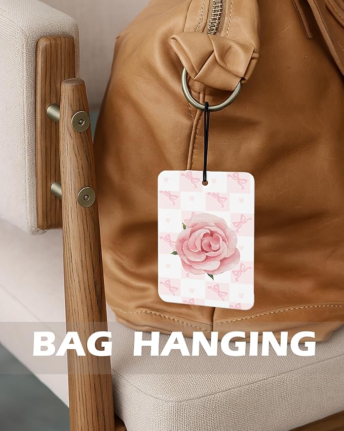 Pink Floral Christian Cologne Car Air Freshener 4 Pcs, Coquette Preppy Pink Bow Flower Hanging Air Freshener for Cars Bathroom Dorm Books Decor, Christian Accessories Gifts for Women Girls