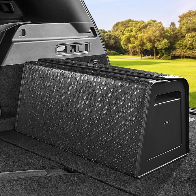 Trunk Organizer for suv,car storage organizer,lid Box,PU Leather & PP Honeycomb Board,Fixed with screws extremely sturdy,Collapsible and Adjustable,25.6''L x 13''W x 12.4''H,4K inches³(size C)