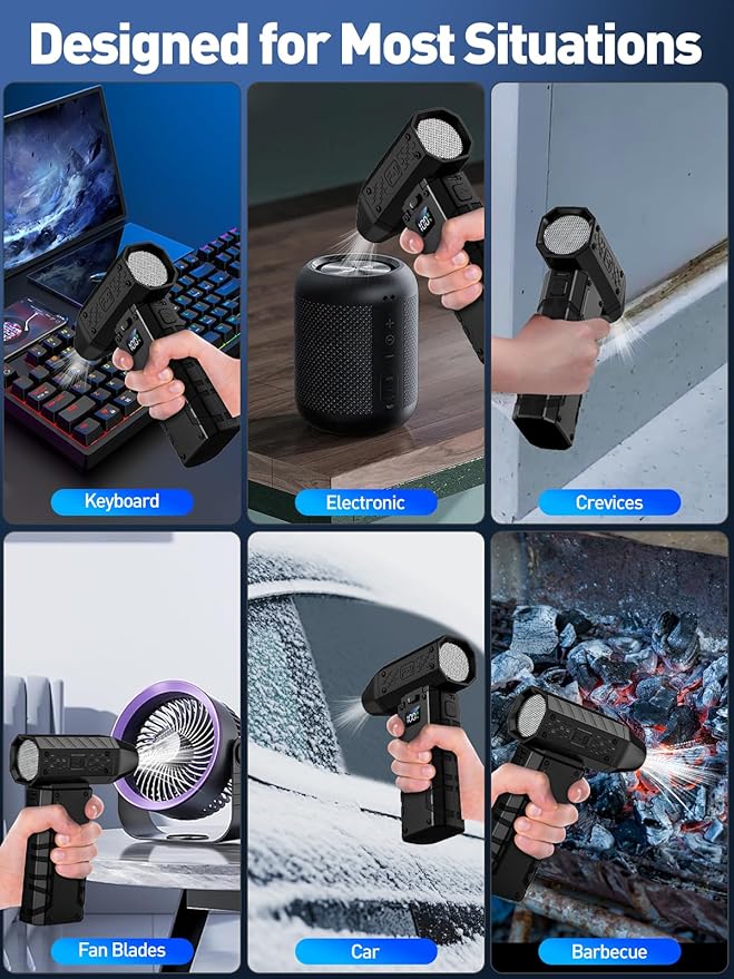 Compressed Air Duster 130000RPM Electric Duster with LED Light, 100 Gear Adjustable Rechargeable Cordless Air Blower Cleaning Tool for Keyboard,Electronic Devices,Car (Black)