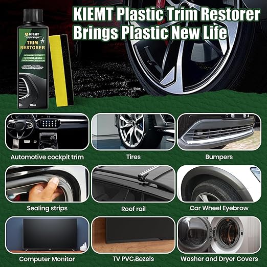 KIEMT Plastic Trim Restorer for Cars Shiny Car Stuff As New Care Kit Faded Plastic Restore