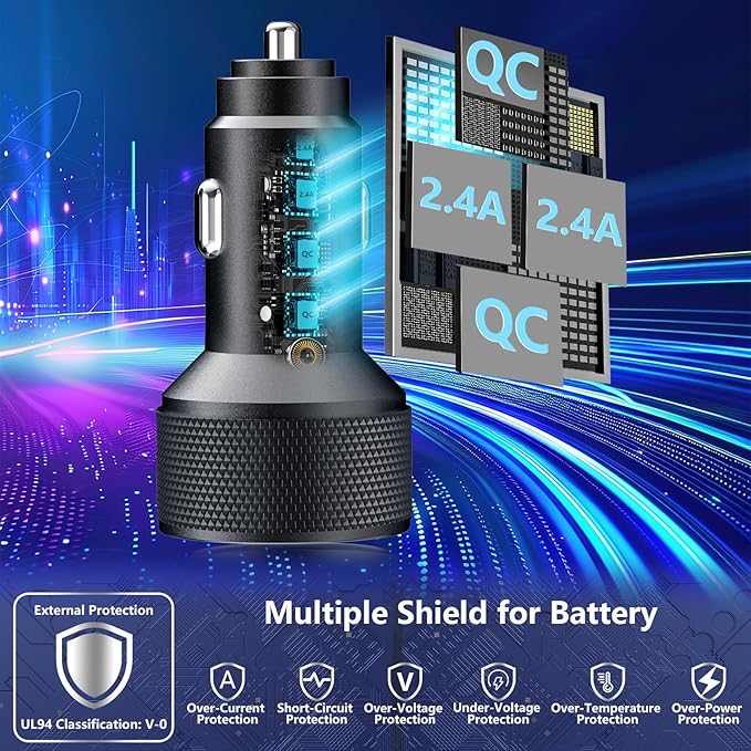 USB Fast Car Charger, Stuffcool 60W 2USB-A + 2QC3.0 Car Power Adapter 4-Port Car Charge Cigarette Lighter USB Charger Car Carplay Charger for iPhone 17 17 Pro 16 15 14 13 12/Galaxy S26 S25/Pixel/iPad