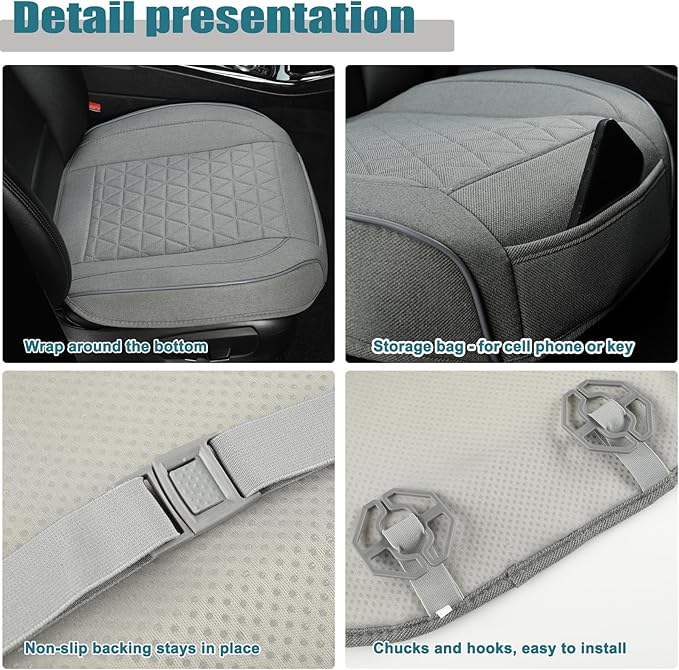 West Llama Linen Front Car Seat Cover Protector Anti-Slip Bottom Seat Cover Fits 95% of Vehicles,Wrapping Around The Bottom,Triangular Pattern(Gray-2Pcs)