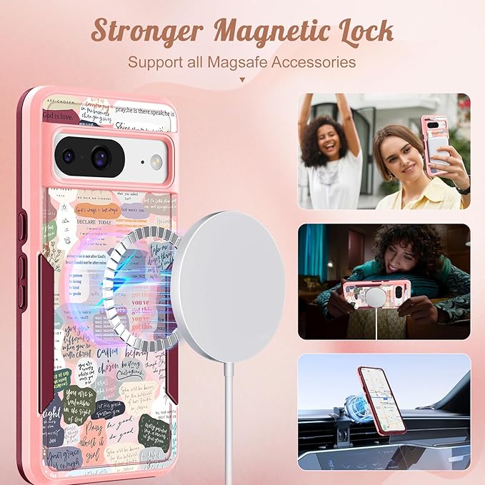 for Google Pixel 8 Case 6.2 Inch - Compatible with MagSafe Women Girls Cute Magnetic Protective Cover Girly Kawaii Unique Pretty Heavy Duty Shockproof Design for Google Pixel 8 Phone Cases