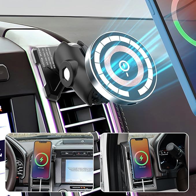 EASEORD Magnetic Wireless Charger Vent Phone Mount for 2015-2020 Ford F-150, 2017-2021 Super Duty, 2018-2021 Expedition,15W Fast Charging for Magsafe F150 Phone Holder for iPhone All Smartphone