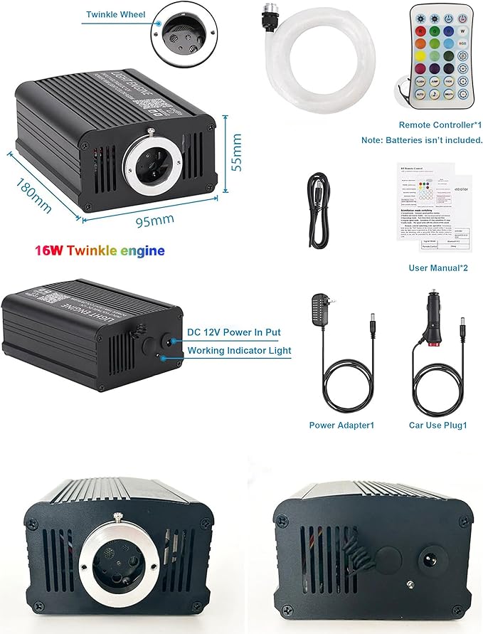 Starlight Headliner Kit for Car, 750pcs 0.03in x 9.8ft Fiber Optic Star Lights with 16W RGBW, 200 White Shooting Stars, App & Remote Control Car Ceiling Projector